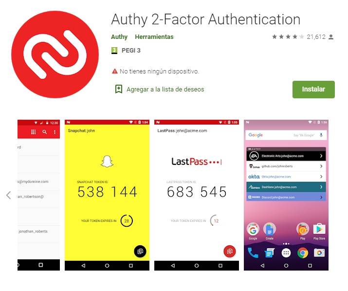 Aplicación Authy