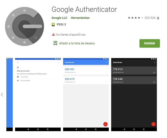 Aplicación Google Authenticator