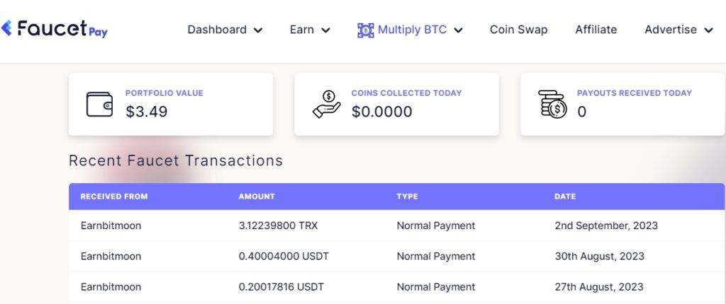 Pruebas en Faucetpay de Earnbitmoon